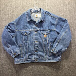 Vintage Carhartt Jacket Mens 2XL Blue Denim Trucker Union Made USA Workwear